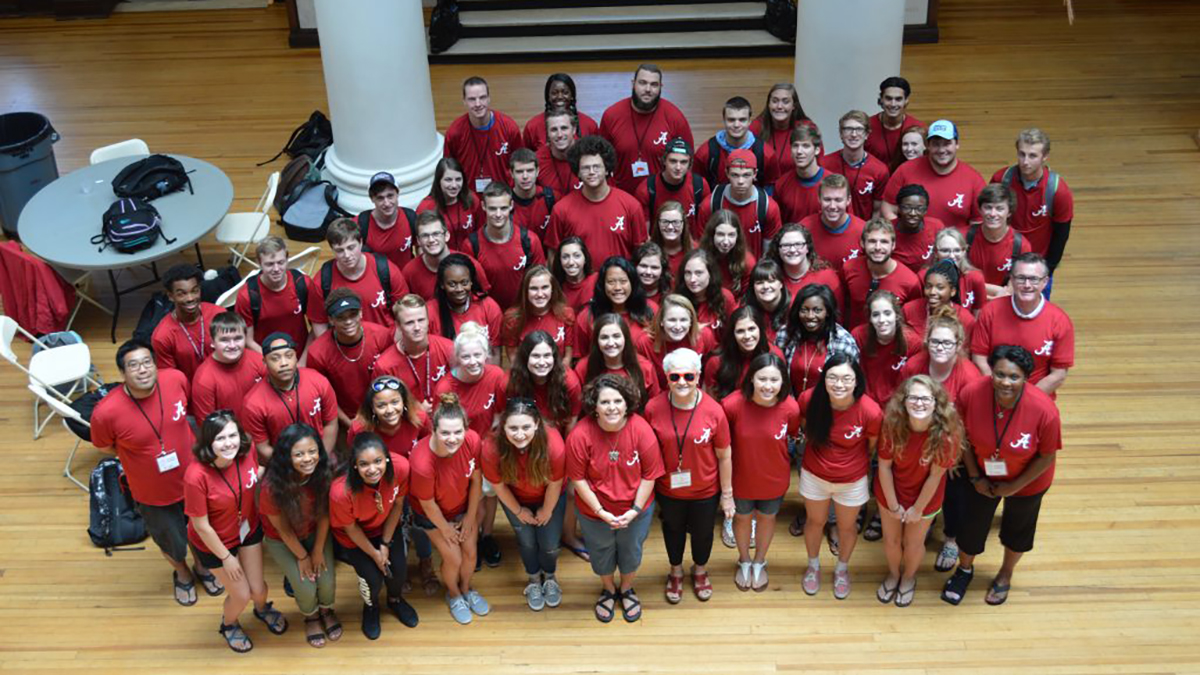 2019 Bama Biology Bootcamp participants in the Smith Hall Grand Gallery